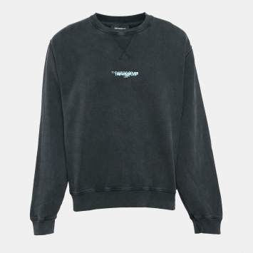 Pre Owned The Kooples Grey Logo Print Faded Cotton Knit Sweatshirt M