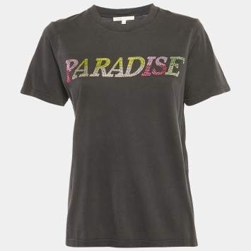 Pre Owned Maje Grey Paradise Embellished Jersey T-Shirt S