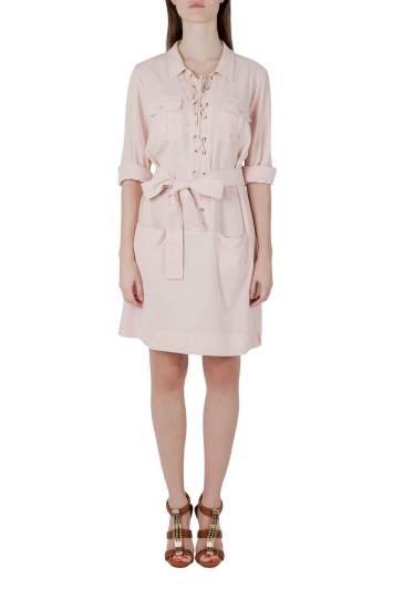Pre Owned See by Chloe Blush Pink Cotton Lace Up Long Sleeve Shirt Dress M