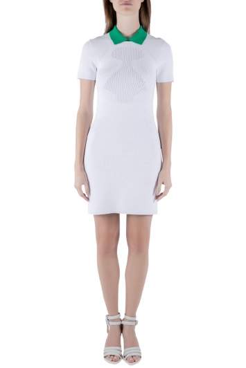Pre Owned Alexander Wang Chalk White Optical Mesh Knit Polo Dress M