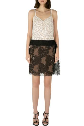 Pre Owned Vera Wang Collection White and Black Abstract Lace Sleeveless Dress S