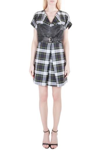 Pre Owned McQ by Alexander McQueen Tartan Wool Leather Corset Belt Dress M
