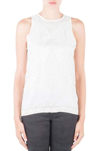 Pre Owned Roberto Cavalli Off White Mixed Media Printed Silk Racer Back Tank Top M