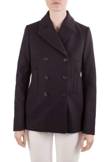 Pre Owned Joseph Navy Blue Felted Wool Double Breasted Yosh Pea Coat M