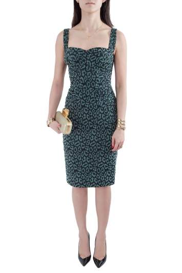 Pre Owned Zac Posen Green Leopard Patterned Jacquard Draped Bustier Dress M