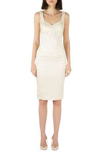 Pre Owned Zac Posen Ivory Floral Jacquard Satin Sleeveless Pencil Dress S