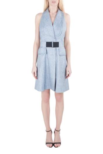 Pre Owned Viktor & Rolf Blue Textured Blazer Style Sleeveless Belted Dress L