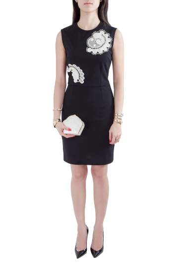 Pre Owned Stella McCartney Black Cotton Stretch Crochet Applique Detail Sleeveless Pencil Dress M