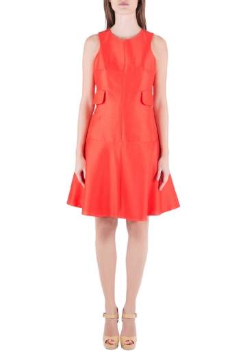 مملوكة مسبقًا Carven Tangerine Cotton Silk Drop Waist Sleeveless Dress L
