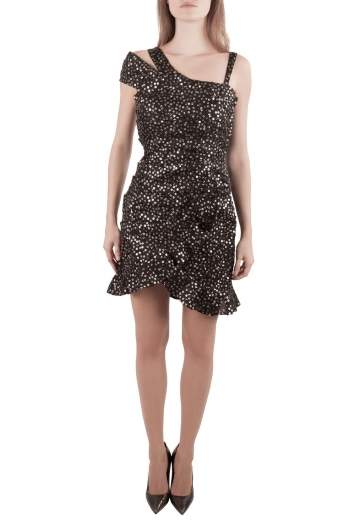 Pre Owned Isabel Marant Black Sequined Silk Asymmetric Sleeve Becky Mini Dress M