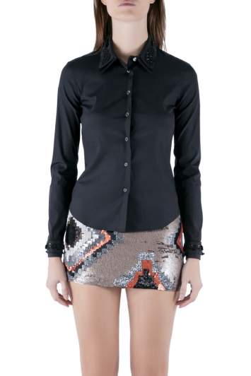 Pre Owned Prada Black Silk Stretch Embellished Button Front Shirt S