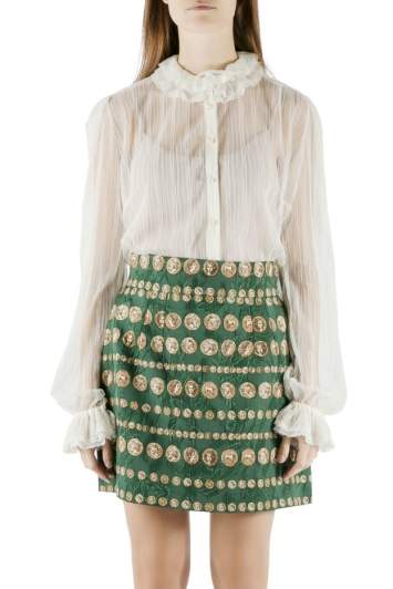 Pre Owned Dolce & Gabbana Off White Sheer Tulle Layered Collar Long Sleeve Shirt M