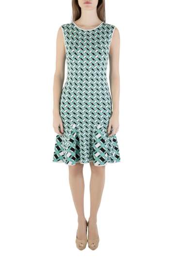 Pre Owned Zac Zac Posen  Multicolored Knit Geometric Pattern Godet Dress S
