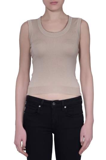 مملوكة مسبقًا Prada Sand Brown Silk Wool Knit Sleeveless Top S