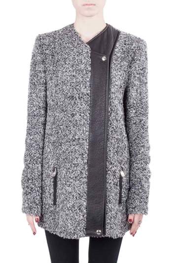 مملوكة مسبقًا IRO Grey Wool Blend Leather Trim Derby Jacket M