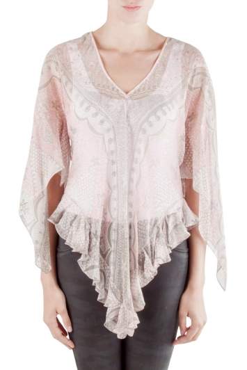 Pre Owned Zandra Rhodes Pale Pink Crinkled Chiffon Paisley Printed Top M 