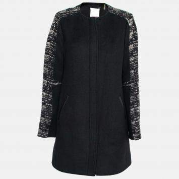 Pre Owned Rebecca Taylor Black Boucle Mid Length Zip Front Coat M 