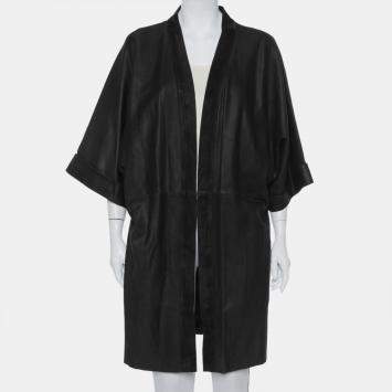 IRO Black Suede Leather Open Front Kimono S