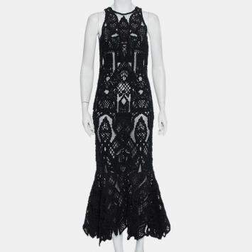 Pre Owned Jonathan Simkhai Black Lace & Tulle Mermaid Sheer Gown M