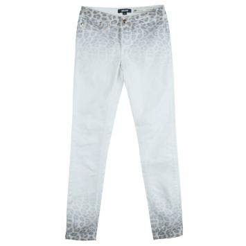 Pre Owned Just Cavalli White Denim Washed Out Leopard Print Skinny Jeans S