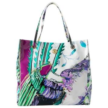 Pre Owned Roberto Cavalli Multicolor Crazy Print Patent Leather Shopper Tote