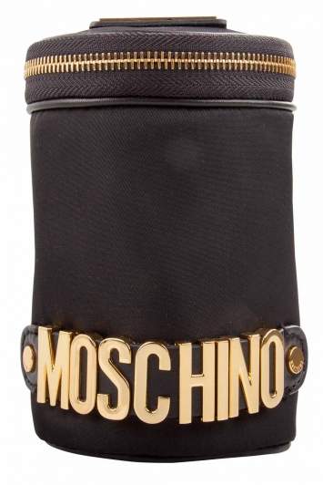 Pre Owned Moschino Black Nylon Logo Embellished Round Clutch