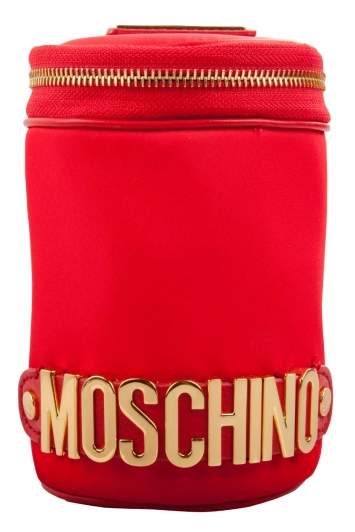 Pre Owned Moschino Red Nylon Logo Embellished Round Clutch