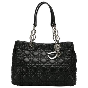 Pre Owned Dior Black Cannage Leather Small Soft Lady Dior Shopping Tote