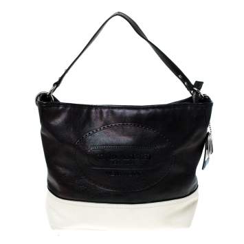 Pre Owned Coach Black/White Leather Baguette Shoulder Bag