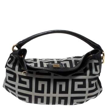 Pre Owned Givenchy Black/Grey Monogram Canvas and Leather Satchel