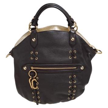 Pre Owned Roberto Cavalli Dark Brown Leather Corset Front Pocket Hobo