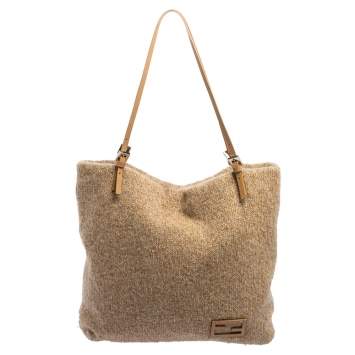 Pre Owned Fendi Beige Cashmere Roll Tote Bag