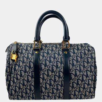 Pre Owned Christian Dior Blue Oblique Canvas Trotter Boston Bag