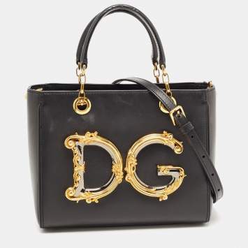 Pre Owned Dolce & Gabbana Black Leather DG Girls Tote