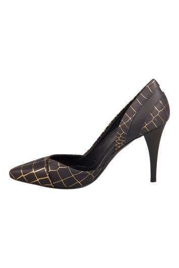 Pre Owned McQ by Alexander McQueen Black/Gold Croc-Effect Metallic Leather Pumps Size 36