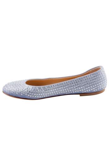 Pre Owned Giuseppe Zanotti Light Blue Suede Crystal Embellished Ballet Flats Size 38