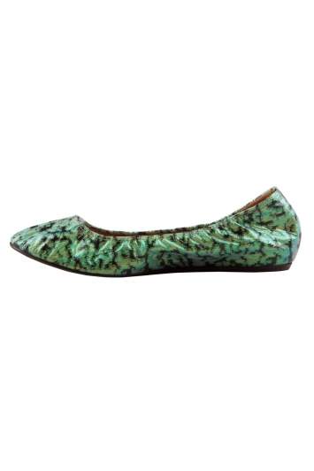 Pre Owned Lanvin Green/Black Coated Glitter Canvas Ballet Flats Size 38