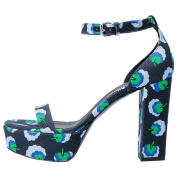 Pre Owned Stella McCartney Navy Floral Print Canvas Platform Sandals Size 37.5