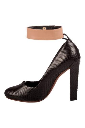 Pre Owned Celine Black Python Leather Ankle Cuff Pumps Size 36.5