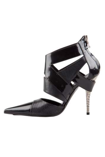 Pre Owned Etro Black Patent And Textured Leather Pointed Toe Ankle Booties Size 37