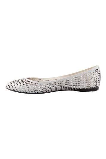 Pre Owned Jil Sander White Perforated Leather Ballet Flats Size 36.5