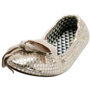 Pre Owned  Isabel Marant Metallic Gold Foil Suede Rilla Bow Scrunch Ballet Flats Size 37