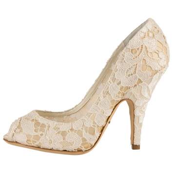 Pre Owned Dolce & Gabbana White Floral Lace Peep Toe Pumps Size 36.5