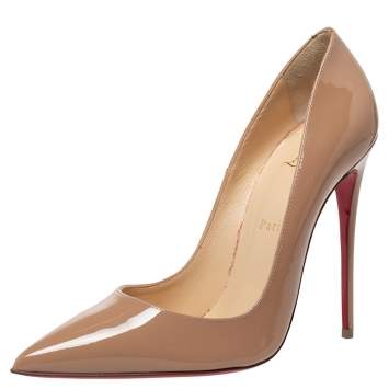 Pre Owned Christian Louboutin Beige Patent Leather So Kate Pumps 39