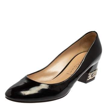 مملوكة مسبقًا Casadei Black Patent Leather Block Heel  Pumps Size 39