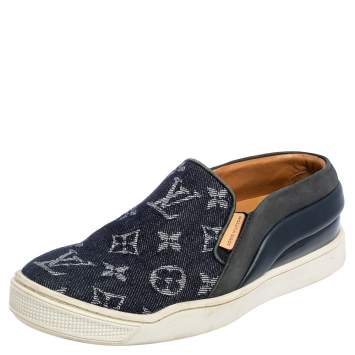 Pre Owned Louis Vuitton Denim Monogram Tempo Slip On Sneakers Size 34