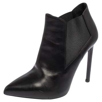 Pre Owned Saint Laurent Black Leather  Chelsea Stretch Ankle Boots Size 36