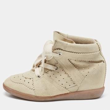 Pre Owned Isabel Marant Beige Suede Bobby  Wedge High Top Sneakers Size 40