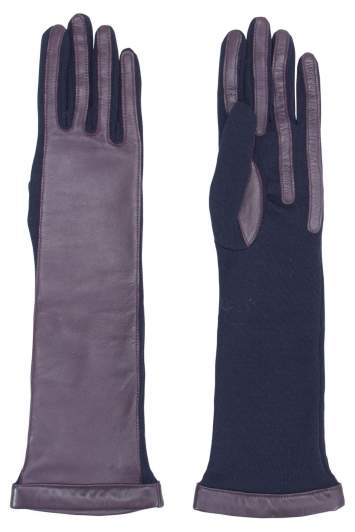 Pre Owned Lanvin Burgundy/Navy Leather Wool Long Gloves