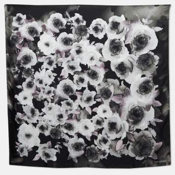 Pre Owned Valentino Black Floral Print Silk Square Scarf